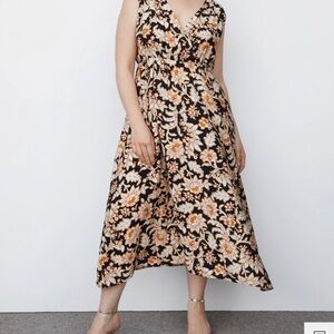 Mango Floral Wrap Neckline Dress